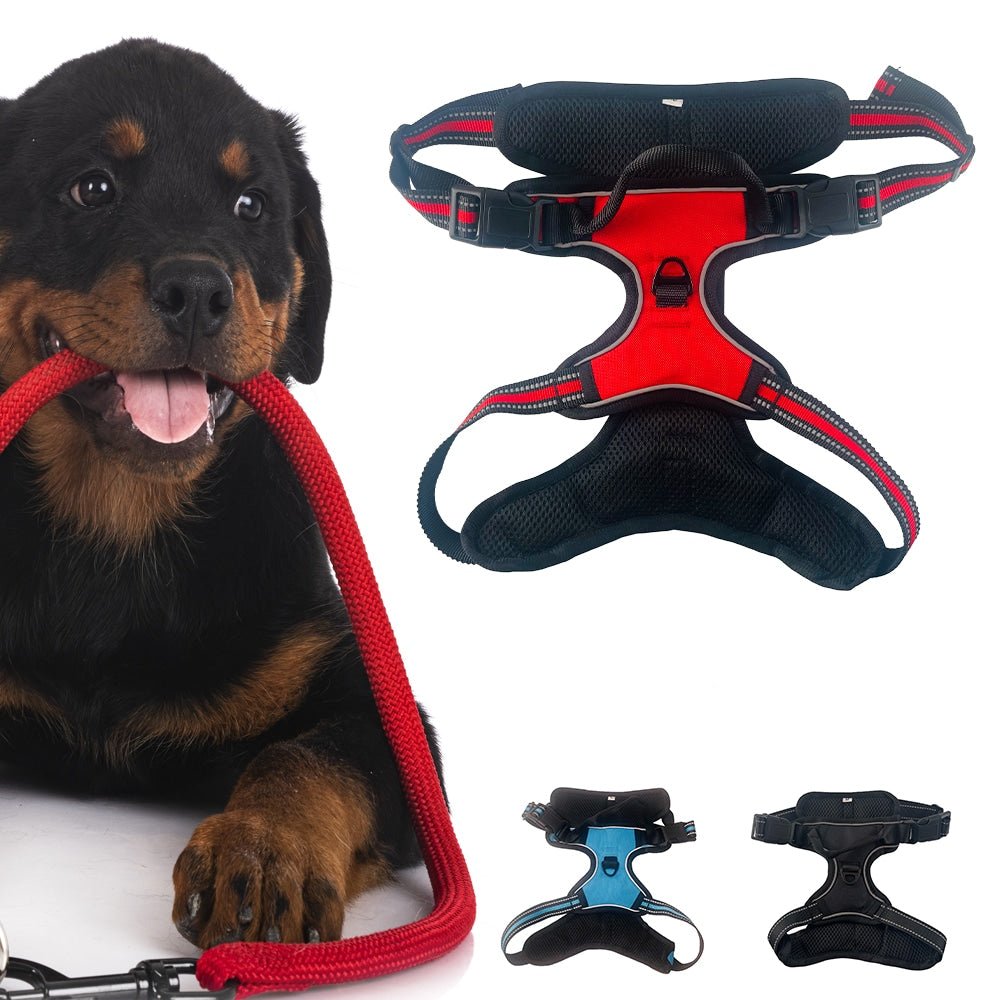 Blød Luksus Hundesele m/refleks - robust & vandfast - rød, sort eller blå - Rød S
